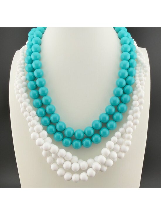 Napier Jewelry - Vintage Set of 2 Beaded Necklaces White Napier Aqua Blue Multi Strand 16 inches